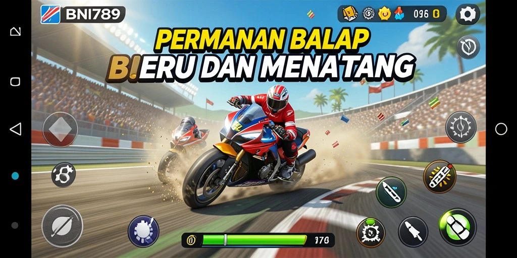 Tampilan gameplay seru dalam BNI789 dengan trek balap yang menantang.