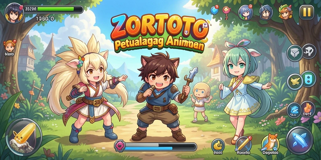 Screenshot ZORTOTO menampilkan pertarungan karakter anime yang epik.